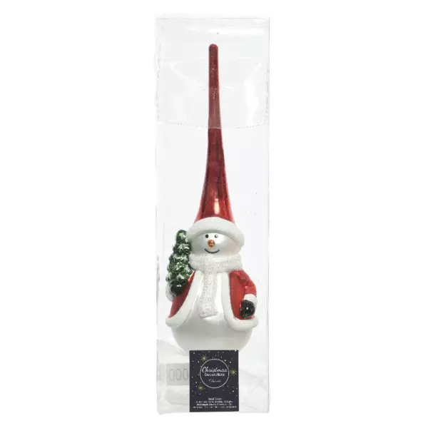 Cimier de sapin en verre Bonhomme de neige Rouge