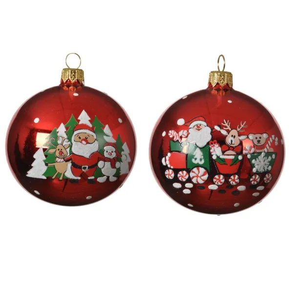 Set di 6 palline di Natale di vetro (D80 mm) Santa Rosso