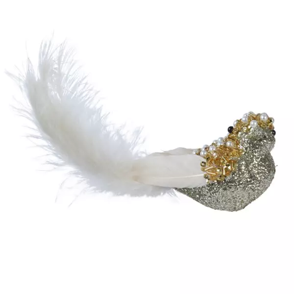Uccello glitterato con clip (H5 cm) Champagne
