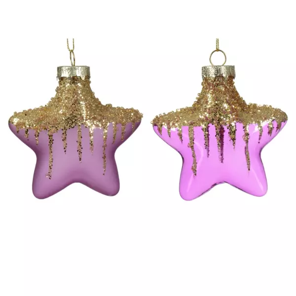 Lot de 2 �toiles de No�l � suspendre en verre (H10 cm) Arctique Violet