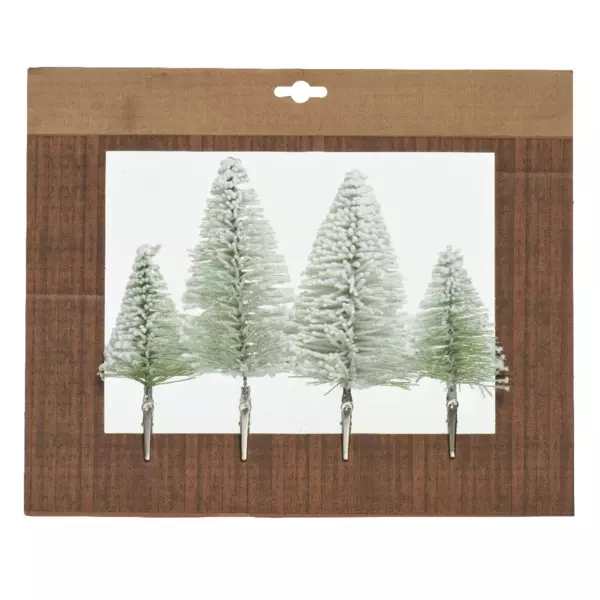 Confezione di 4 alberi di Natale da appendere su clip (14 cm) Verde innevato
