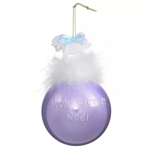 Boule de No�l en verre (D90 mm) Cheval mon premier No�l Lilas