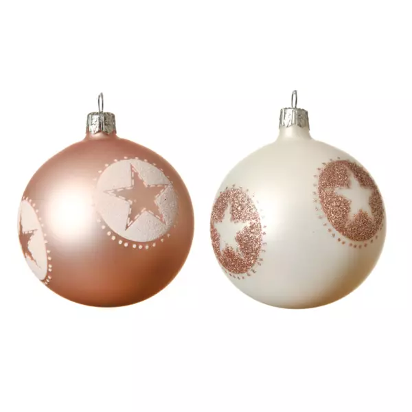 6er set Weihnachtskugeln aus Glas (D80 mm) Storia Wei� und Rosa
