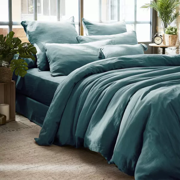 Copripiumino garza di cotone (260 x 240 cm) Ga�a Blu ottanio