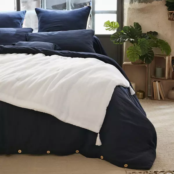 Camino de cama edredón gaza de algodón (90 x 200 cm) Blanco Chantilly