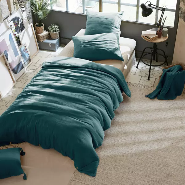 Housse de couette gaze de coton (140 x 200 cm) Ga�a Bleu canard