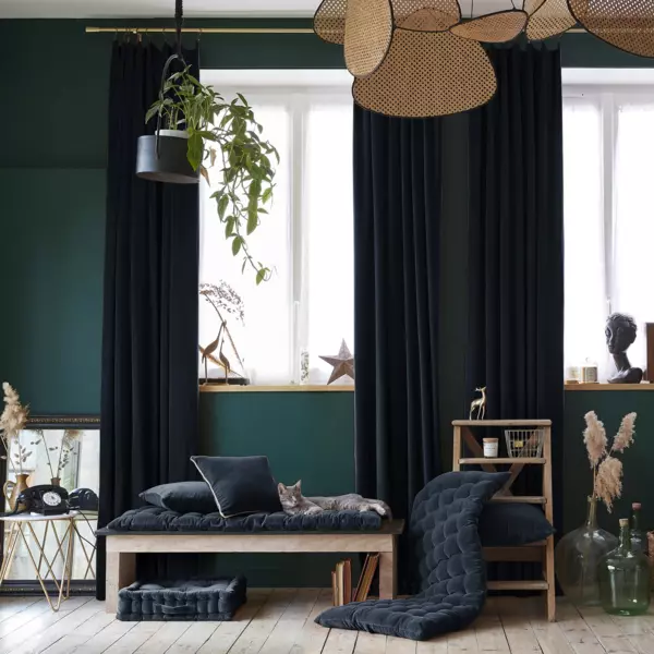 Tenda iin velluto di cotone regolabile (140 x max 270 cm) Victor Blu notte