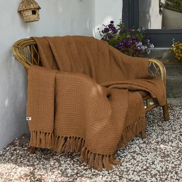 Plaid canap� mati�re recycl�e (180 x 220 cm) Gabin Camel