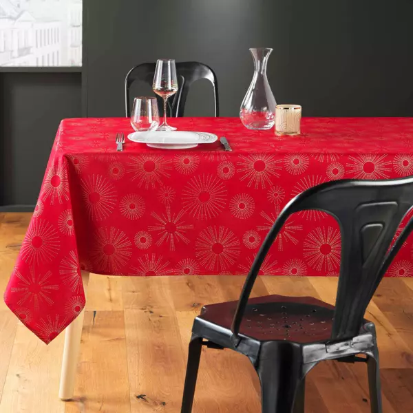 Nappe de No�l rectangulaire (150 x 240 cm) Pampille m�tallis� Rouge