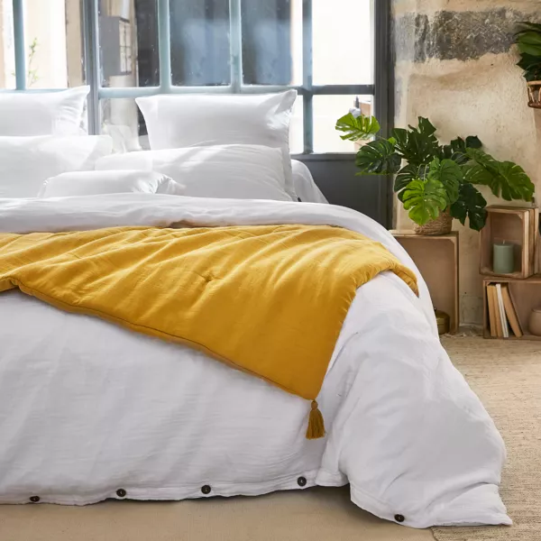 Camino de cama edred�n gaza de algod�n  (90 x 200 cm) Ga�a Amarillo azafr�n