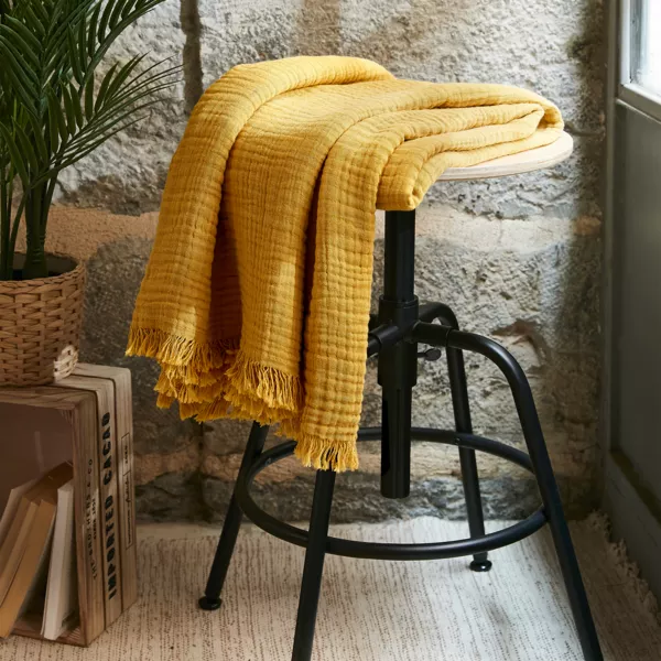 Plaid gaze de coton (130 x 160 cm) Ga�a Jaune safran