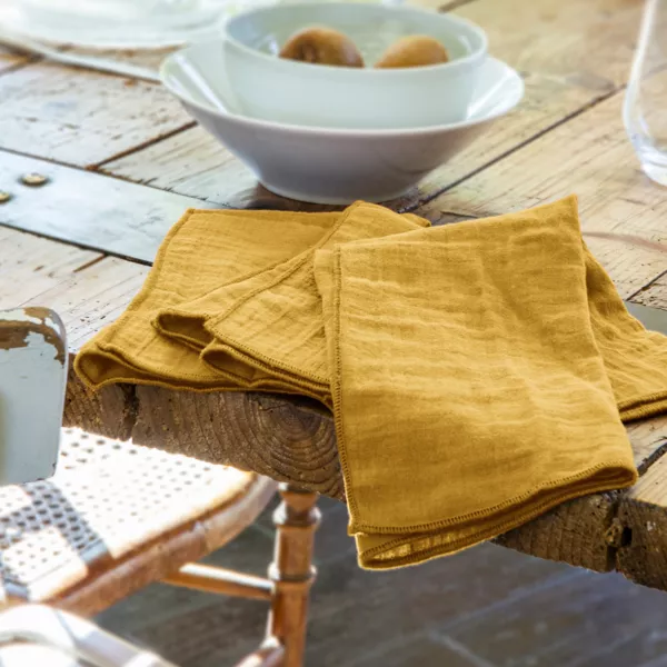 Lot de 3 serviettes gaze de coton (40 x 40 cm) Ga�a Jaune safran