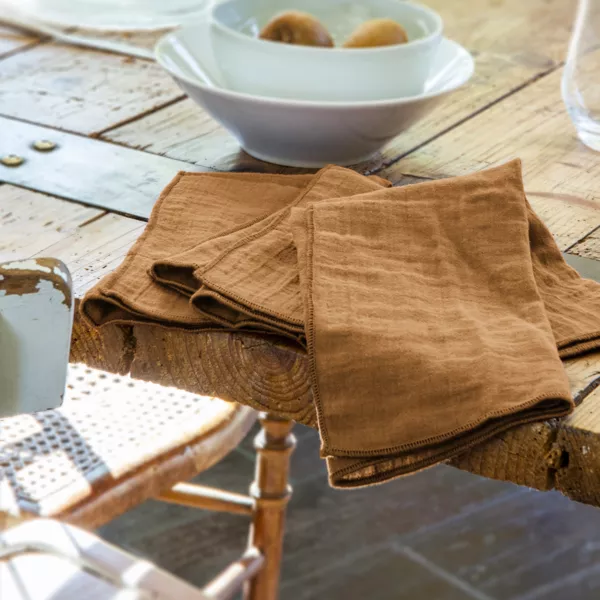 Lot de 3 serviettes gaze de coton (40 x 40 cm) Ga�a Camel