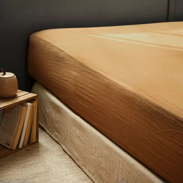 Drap housse gaze de coton (160 x 200 cm) Ga�a Camel