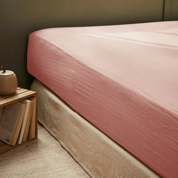 Drap housse gaze de coton (200 x 200 cm) Ga�a Rose p�che
