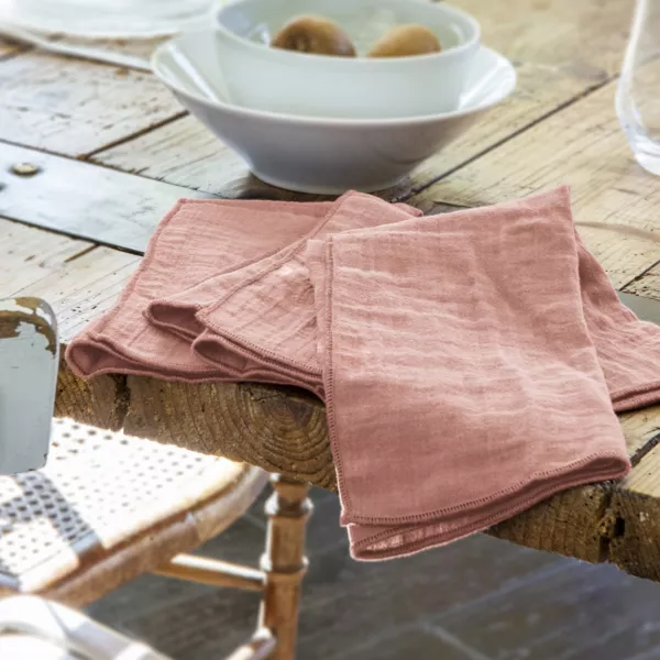 Set van 3 servetten Katoengaas (40 x 40 cm) Ga�a Perzik roze