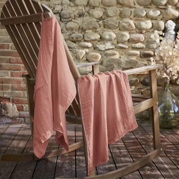 Set van 2 handdoekjes Katoengaas (50 x 70 cm) Ga�a Perzik roze