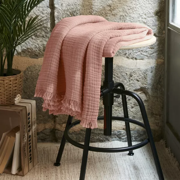 Plaid gaze de coton (130 x 160 cm) Ga�a Rose p�che