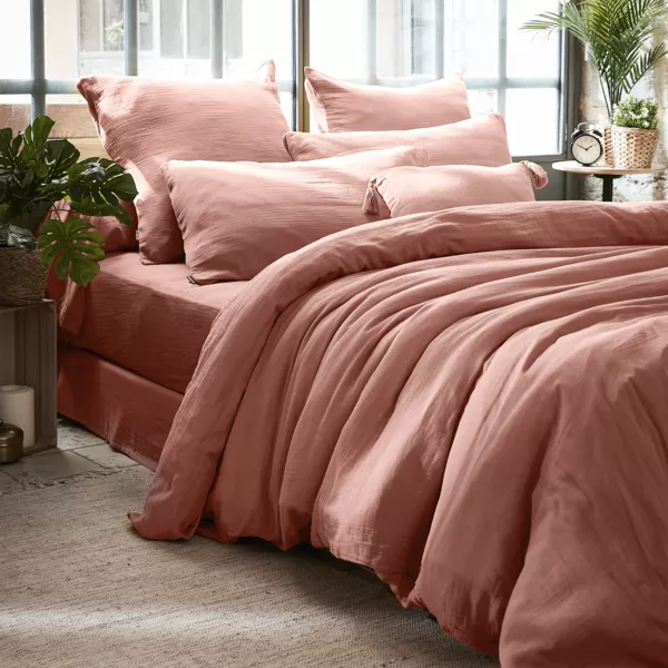 Housse de couette gaze de coton (280 x 240 cm) Ga�a Rose p�che