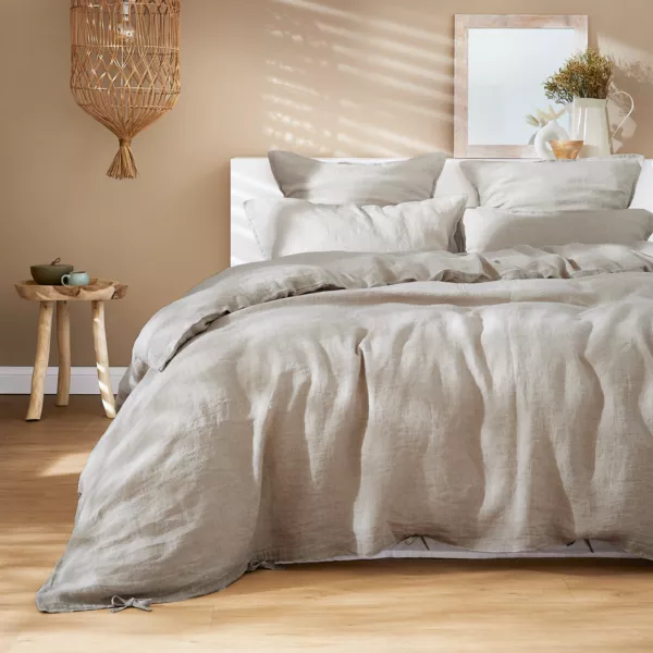 Housse de couette lin lav� (260 x 240 cm) Louise Beige