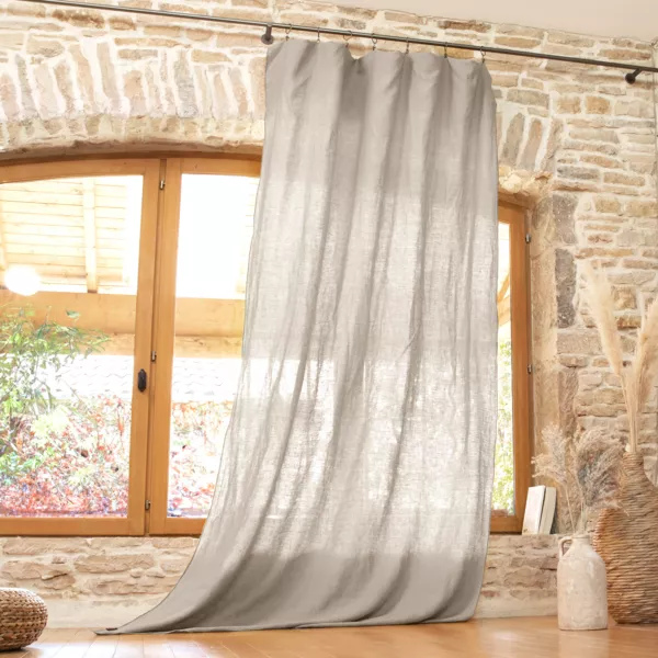 Justerbart vasket linned gardin (140 x max 270 cm) Louise Beige