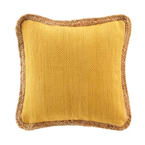 Coussin carr� jute et coton (45 x 45 cm) Akina Jaune ocre