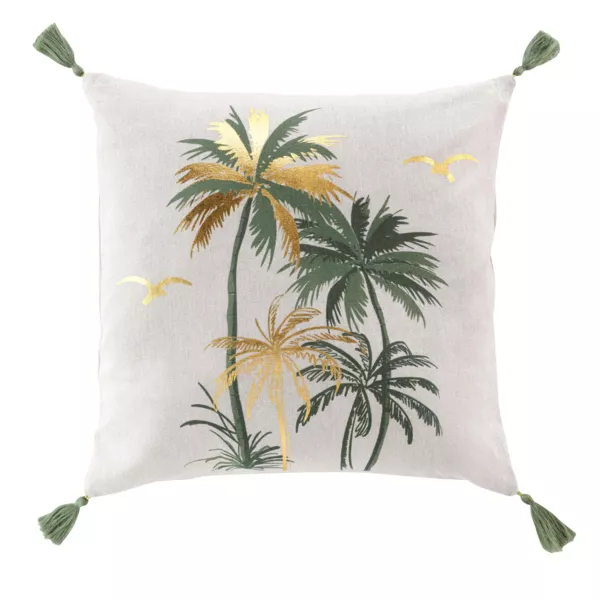 Cuscino quadrato cotone pon pon (45 x 45 cm) Papeete Verde salvia