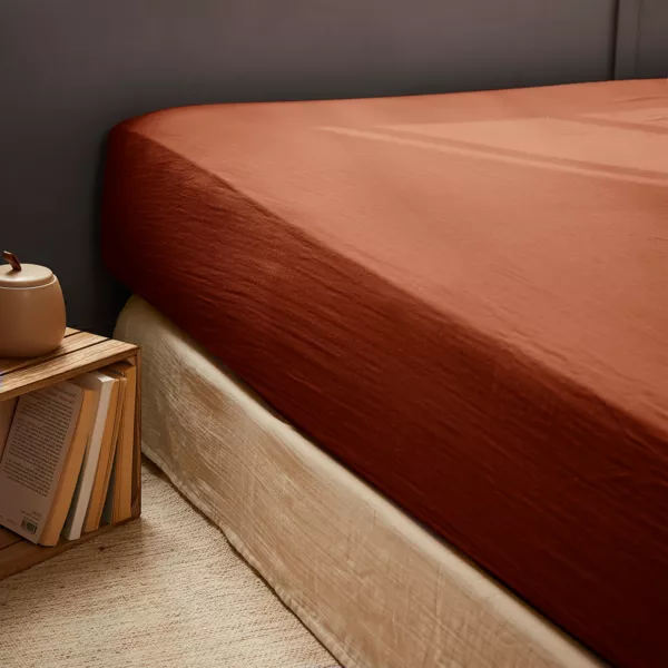 Drap housse gaze de coton (90 x 190 cm) Ga�a Terracotta