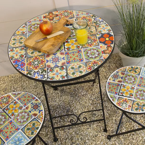 Mesa bistro redonda plegable mosaico Braga - Multicolor