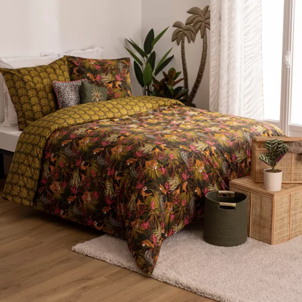 Housse de couette et deux taies coton (240 x 220 cm) Boudoir Vert kaki