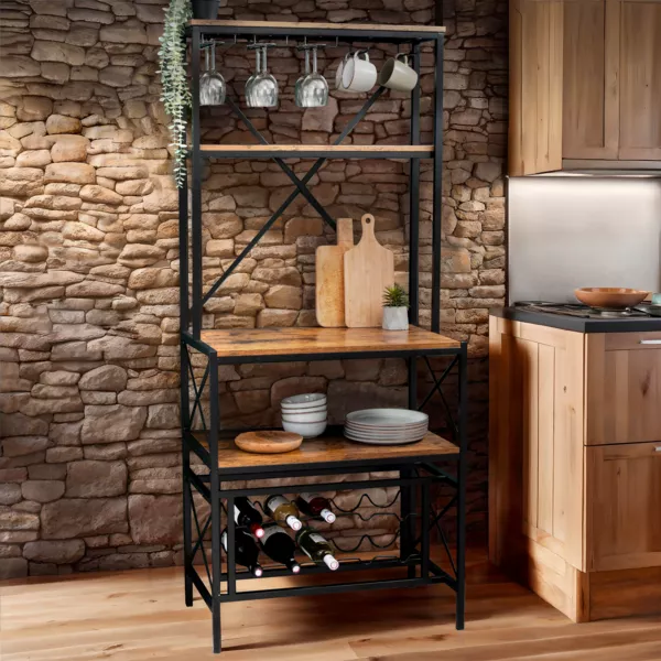 Weinregal Industrial f�r 10 Flaschen und Glashalter (H178 cm) L�on Braun