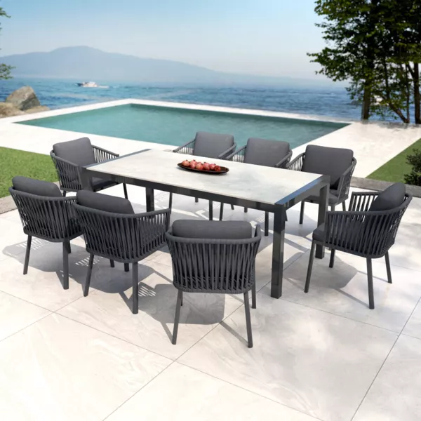 Gartentisch Aluminium/Keramik Modena - bis zu 8 Pers. (180 x 90 cm) - Anthrazitgrau/Hellgrau
