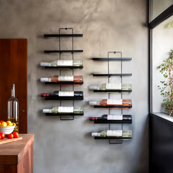 Set van 2 metalen wandflessenrekken, 12 vakken (H 139 cm) L�o Zwart