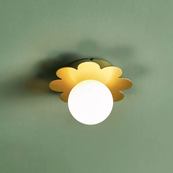 Lampada da parete metallo (D15 cm) Fiore Bianco e Oro