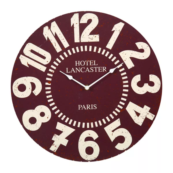 Vægur i træ (D38 cm) Vintage Hotel Rød