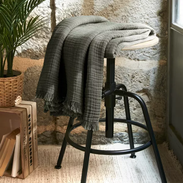 Plaid i bomuldsgaze (130 x 160 cm) Gaïa Rosmarin Grøn