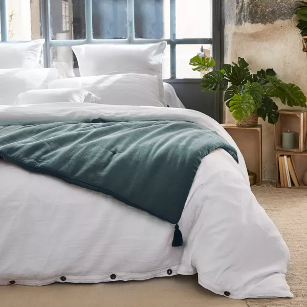 Musselin-Bett�berwurf (150 x 150 cm) Ga�a Petrolblau