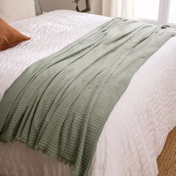 Manta de algodón para sillón (130 x 180 cm) Widdy Verde celadón