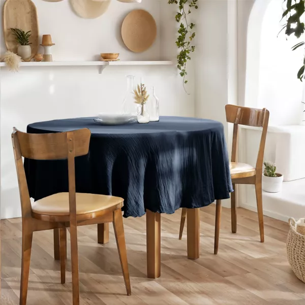 Nappe ronde gaze de coton (180 cm) Ga�a Bleu nuit