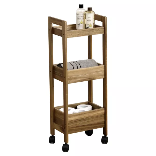 Serveringsvogn p� hjul med 3 niveauer i akacietr� (H79 cm) Lina brun