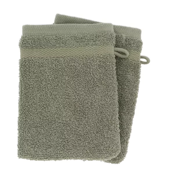 Juego de 2 guantes de ba�o en algod�n (15 x 21 cm) Timeless Verde kaki