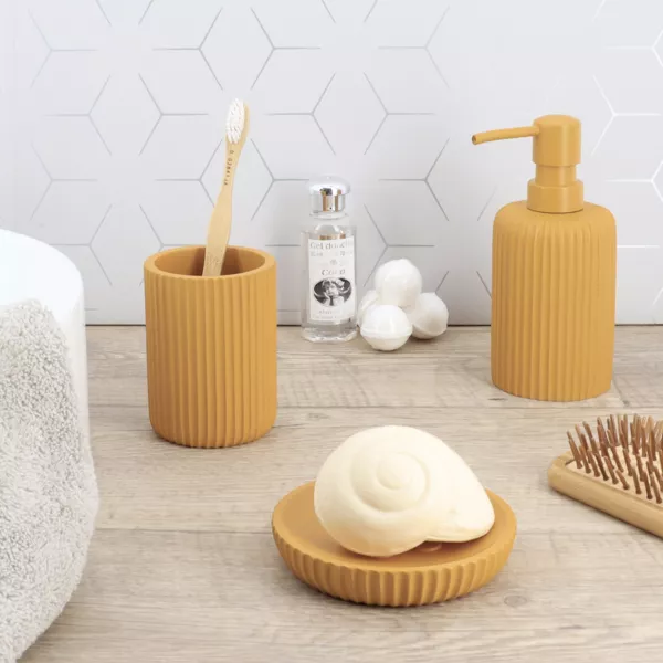 Set d'accessoires salle de bain r�sine Stri� Jaune moutarde