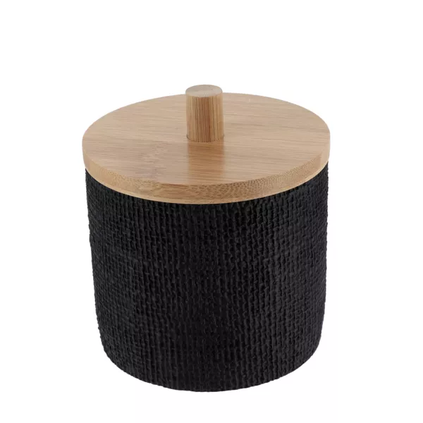 Boite � coton avec couvercle (D10 cm) effet Maille Noir