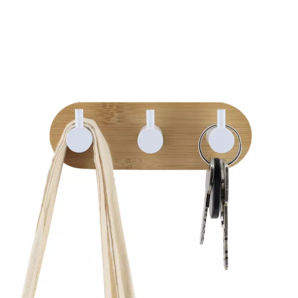 Kleiderhaken zum Kleben 3M aus Bambus 3 Haken (L13,5 cm) Wei�