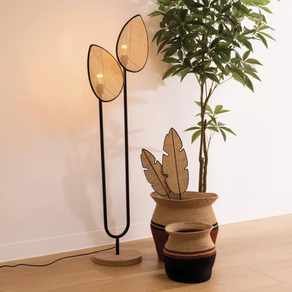 Dubbele rotan vloerlamp (H143 cm) Olme Beige