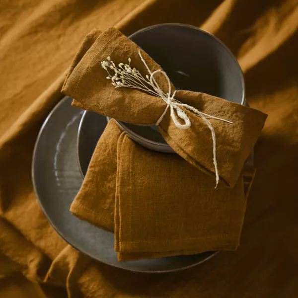 3er Set Servietten aus gewaschenem Leinen (40 x 40 cm) Louise Karamellbraun