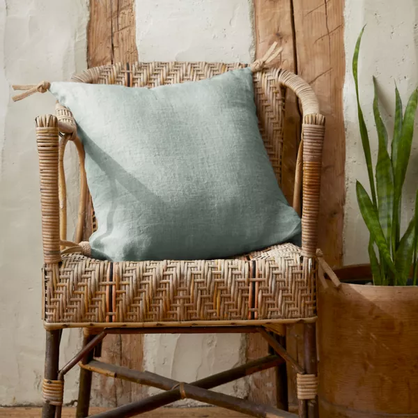 Coussin carr� lin lav� (45 cm) Louise Vert eucalyptus