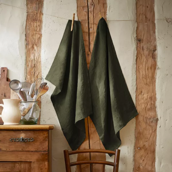 Set van 2 gastendoekjes gewassen linnen (50 x 70 cm) Louise Rozemarijn groen