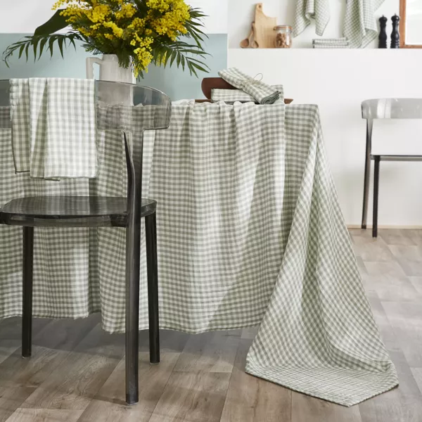 Rechteckige Musselin-Tischdecke (150 x 350 cm) Ga�a vichy Eukalyptusgr�n