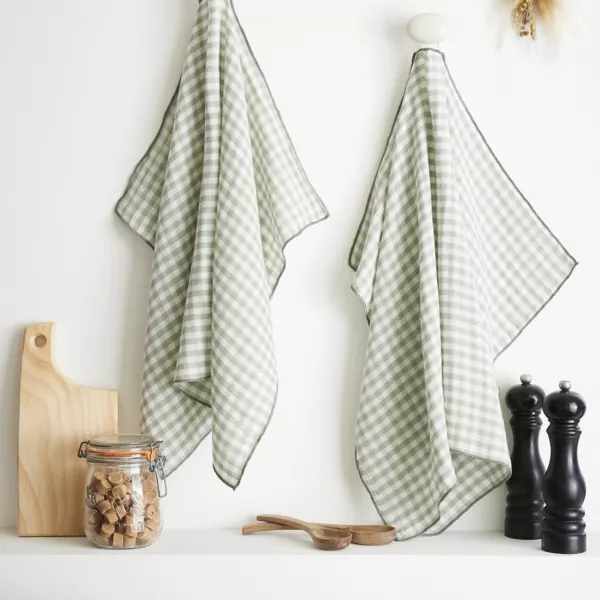 Lot de 2 essuie-main gaze de coton (50 x 70 cm) Ga�a vichy Vert eucalyptus